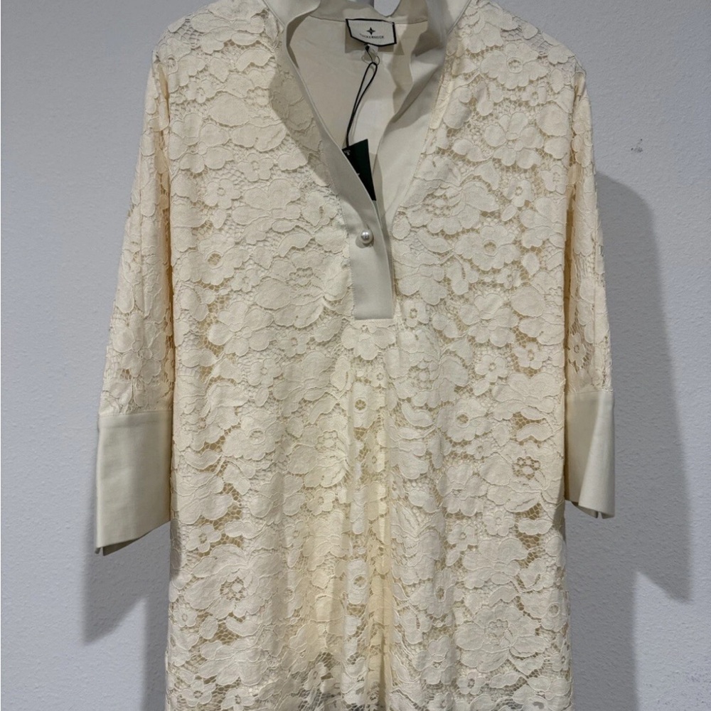 Tuckernuck Ivory Lace Willow Collared Button Scalloped Hem Blouse